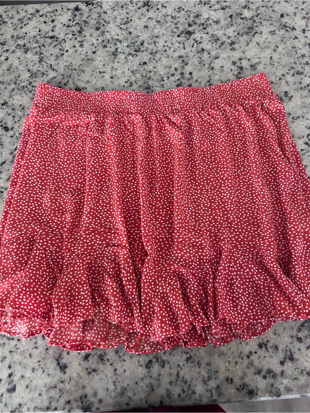 LOFT Red Polka Dot Ruffle Mini Skirt